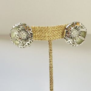 Vintage Coro Dimensional Flowers Silver Tone Filigree Petals Clip On Earrings